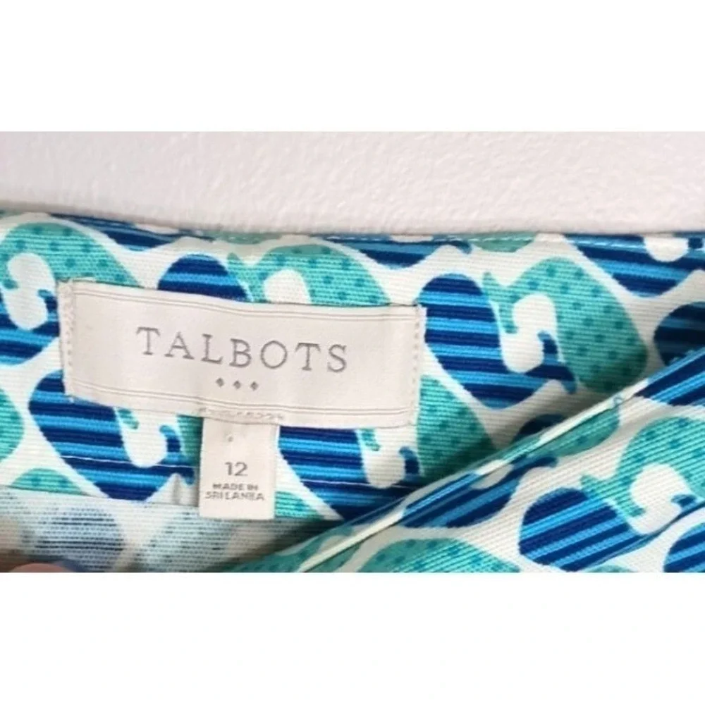 Talbots Whale Print Skirt Women's 12 Blue Cotton Stretch Nautical Coastal